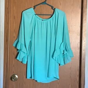 Aqua flutter sleeve top
